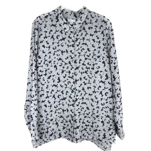 NEW J Jill love linen floral print button down shirt Sz‎ L petite. - Picture 1 of 4